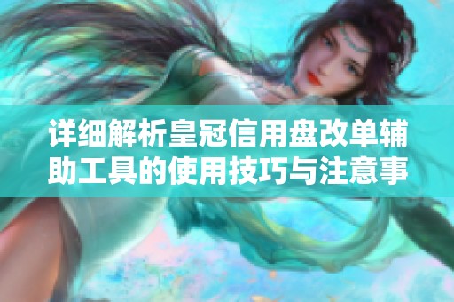 详细解析皇冠信用盘改单辅助工具的使用技巧与注意事项