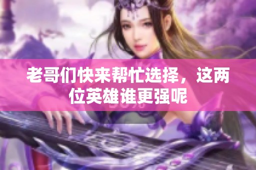老哥们快来帮忙选择，这两位英雄谁更强呢